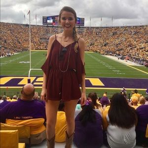 Maroon open-shoulder romper